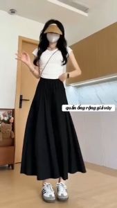 Quần ống rộng đũi vân mây dáng dài giả váy (CÓ BIGSIZE 40- 75KG)  cạp cao lưng chun tiện lợi mát mẻ-MAS- Mã 096