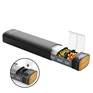 Serfeymi Metal Weekly Pill Organizer - 7-Day Travel Pill Case w/ Spare Gasket | Dosette Box Tablet & Medicine Holder