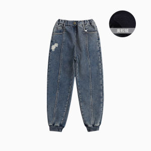 Pure One Good Childrens Clothing Boys Denim Fall and Winter New Childrens Retro Trendy Fleece Ankle-Tied