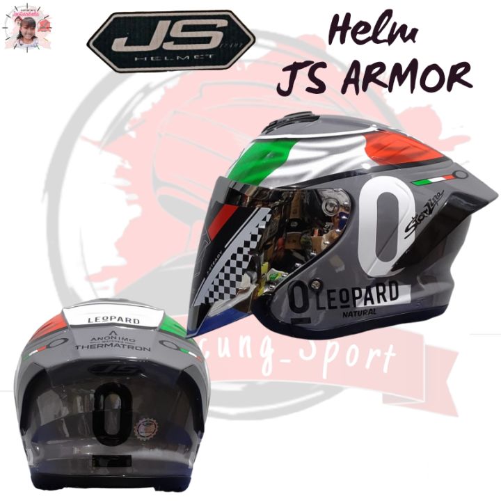 HELM JS ARMOR HALF FACE MOTIF LEOPARD GORILLA DOFF STON GLOSSY SNI ...