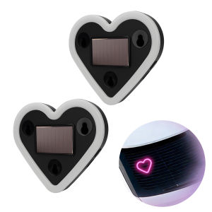 KEVANLY | 1/2x Car Triangle Window LED Solar Powered Heart-shaped Neon Light Rear Window Illuminated Interior Decoration Atmosphere Light