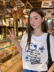 NIHAOKANONG | Áo Thun In Thêu Form Rộng Đồ Mùa Hè
