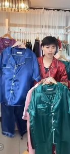 ชุดเซ็ต นอนสวยๆ ผ้าซาติน เสื้อสั้น+ขาสั้น นอนสวยๆ ชุดนอนราคาถูก สีสวย S5