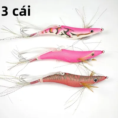 3 Mồi Câu Giả Bằng Gỗ Hình Tôm & Mực 14.5cm Phát Sáng UV Mô Phỏng Chân Thực Dùng Cho Câu Mực Ống Bạch Tuộc Câu Nước Mặn Bộ Dụng Cụ Câu EGI