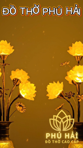 Đôi Đèn Thờ Hoa Sen 5 Bông Bầu Khắc Nổi Đẹp Mắt Cao 62 72 cm - HCM Tặng Led Dự Phòng