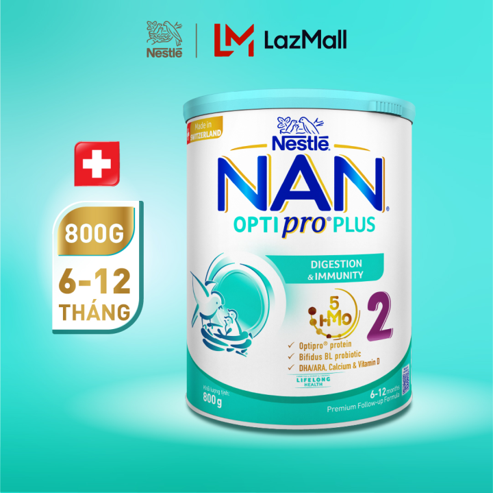 Sản Phẩm Dinh Dưỡng Nestlé NAN OPTIPRO PLUS 2 800g/lon với 5HMO Sản Xuất Tại Thụy Sĩ