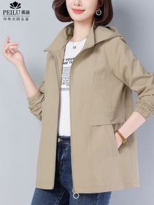 Pure Cotton Trench Coat Womens Short Spring & Fall Plus Size Loose Waist Tight Slimming Middle-Aged Ladieswear Casual Hooded Mid Length Long Length Outwear