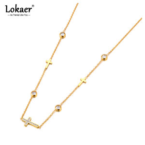 Lokaer 316L Stainless Steel Cross Necklace For Women Delicate Cubic Zirconia Collar Necklace Trendy Jewelry Bijoux Femme N23087