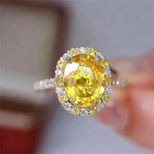 Huitan Simple Style Women Ring Inlaid Shining Yellow CZ Promise Silver Color Accessories Wedding Engagement Fashion Jewelry Gift