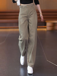 High Waist Wide Leg Workwear Pants Womens Spring Autumn New Style Casual Mountain Climbing Pants Military Green Straight Leg