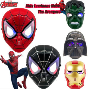 Super Hero Maskara Toy With Light The Avengers Spider Man Glowing Mask Iron Man Green Hulk Cosplay Mask Toy Accessories For Kid