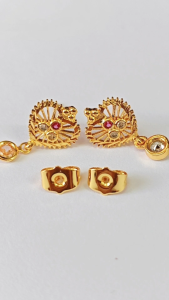 24K Mas Bangkok Earrings (24K Gold Plated)[Elegant & Dainty] Gold-Tone Hollow Heart Rhinestone Drop Earrings