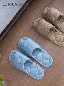 LORiCA Summer New Quiet Fabric Soft Bottom Slippers Home Indoor Men Women Anti-Slip Slippers Comfortable Cotton Inner Material
