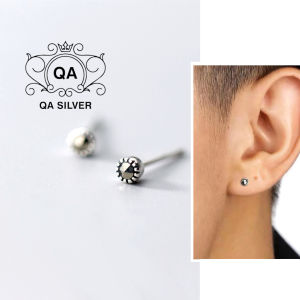 Khuyên tai bạc 925 đinh tán đá đen nhỏ bông nam nữ tối giản S925 MINIMAL QA SILVER Earrings EA230407