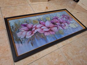 Hiasan dinding lukisan cetak bunga ping indah plus bingkai uk 100x50cm