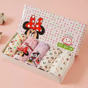 5-Piece Girls Cotton Panties High Quality Comfort Children Triangle Underwear Minnie Character Cartoon Briefs For Girls Undies