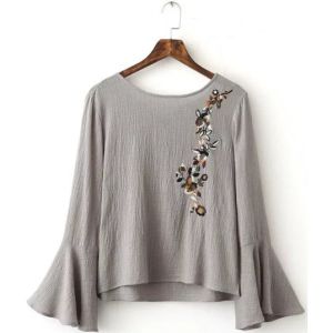 CFBOUTIQUE INSPIRED Floral Embroidered Long Sleeve Blouse