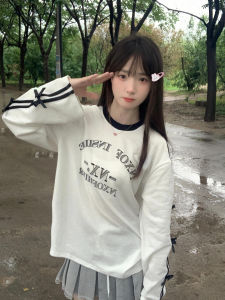 Butterfly Striped Printed Long Sleeves T-Shirt Womens Spring & Fall Thin Loose Slim Looking Oversize Lazy American Style Tops