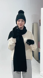 【COD】high-quality Warm Knitted Hat Scarf Gloves Set FleeceLined Thick And Warm Cozy For Outdoor Spor