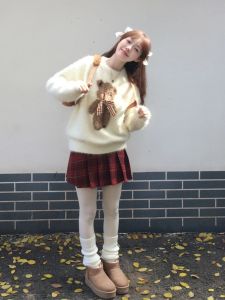 Sweet Art Student New Years Two-Piece Set Princess Style High Waist Gingham Print A-Line Skirt Butterfly Knot Short Dress