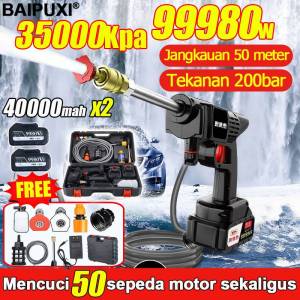BAIPUXI 8000Kpa 3 cara menimba air Baterai jet cleanerAlat cuci motor semprot Alat cuci motor Alat cuci motor 1 set lengkap Cordless jet cleaner Jet cleaner 2 baterai Semprotan air cuci motor
