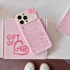 Sanrio | Pink 3D Bow Hello Kitty Phone Case For iPhone 15 14 13 12 11 Pro Max Cute Line Drawing Shockproof Soft Cover
