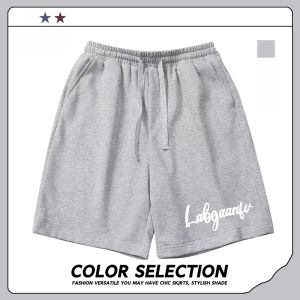 Mens Pure Cotton Grey Shorts Summer Trendy American Casual Loose Five-Point Sports Outdoor Wide Leg Beach Pants