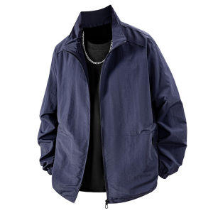 High-end Stand Collar Dark Blue Casual Worker Jacket M