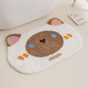 VIKAMA Double Strawberry Shaped Fluffy Bath Mat Cute Floral Non Slip Water Absorbent Girls Bathroom Front Door Decor Rug