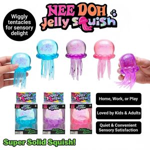 Schylling | Trending Nee Doh Jellyfish & Cube Squish Toy Soft Jelly Squeeze Stress Relief Fidget Toy Sensory NeeDoh for Kids & Adults