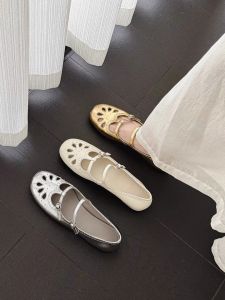 CAIZINI | Leather French Design Round Toe Lace-up Mary Jane Flat Shoes