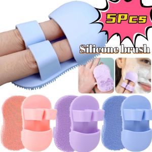 แปรงซิลิโคนแบบนิ่มล้างหน้าแบบใช้นิ้วขนาดเล็ก5ชิ้นแปรงคลีนซิ่งนวดขจัดเซลล์ผิวหนังที่ตายแล้วออกทำความสะอาดรูขุมขนแบบล้ำลึก