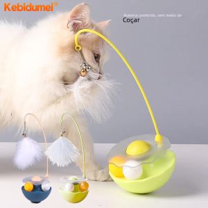 Kebidumei Toys for Cats Kitten Interactive Bite Resistant Turntable Plush Feathers Pet Toy with Catnip Funny Pet Supplies