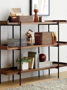 Modern Multi-Layer Floor Solid Wood Bookshelf Iron Storage Rack Living Room Aesthetic Storage Rack Sideboard Cabinet Office Bookcase