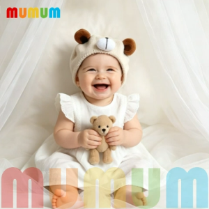MUMUM Newborn Baby Knitted Beret Hat with Bear for 0-24month -Protect Fontanelle-