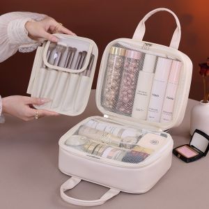 Large Capacity PU Waterproof Cosmetic Bag for Women Multifunctional Makeup Organizer with Compartments for Travel & Daily Use