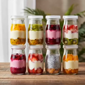 Hộp 12 Hũ Thủy Tinh Làm Sữa Chua Pudding 100ml Dáng Cao Có Nắp Đậy Kín Tiện Lợi