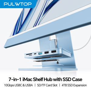PULWTOP iMac Accessories for iMac 24 inch M1/M3/M4 or Studio Display 27 inch with M.2 NVMe SSD Enclosure USB A/C 10Gbps SD/TF