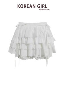 Váy Ngắn Xếp Ly Ren Trắng Cao Cấp Cho Nữ Mùa Thu Váy Ngắn Ren Thắt Nút Bướm Váy Ngắn Chữ a Cạp Cao Váy Ngắn Xếp Ly