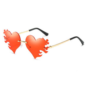 Fashion Rimless Sunglasses Flame Unique Big Love Heart Eyewear Luxury Brand Designer Vintage Sun Glasses Shades UV400 Eyewear