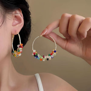 ต่างหูทรงสร้อยคอแบบหยอดหิน Zirconia Dopaamine หลากสีสัน แฟชั่นหรูหรา ระดับไฮเอนด์ เครื่องประดับแฟชั่น 925 เงินแท้