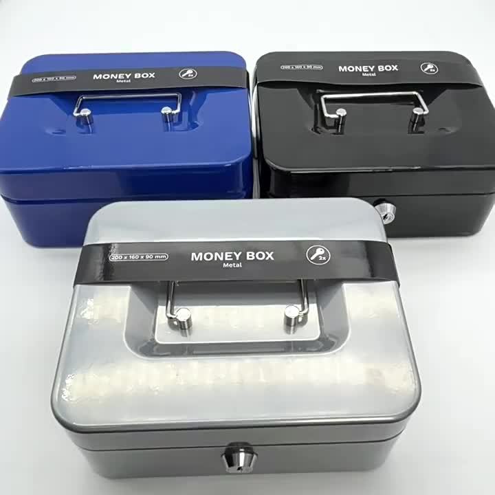 Money Safe Box Mini Metal Cash Box 20cm Portable Money Security Safe ...