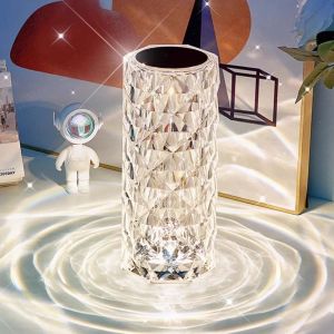 LED Crystal Rose Acrylic Night Light Lamp Diamond Lamp is a rechargeable bedside touch table lamp