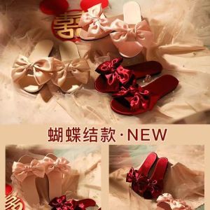 Wedding Bridesmaid Morning Gowns Slippers Wedding Bride Wedding Silks and Satins Slippers Red Festive Pair of European Womens Spring and Summer Shoes