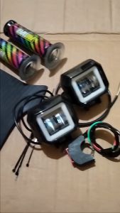 Paket Hemat 5 item visor sepeda BMX KARBON+2 lampu DAYMAKER kotak bulat + saklar on on of stang + handgrip pelangi karbon