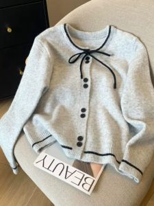 French Style Tied Bows Knitting Cardigan Female Spring & Fall Gentle Loose Temperament Classic Style Sweater Bottoming Shirt Tops