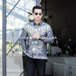 Kemeja Batik Premium - Motif Terbingkai Warna Abu
