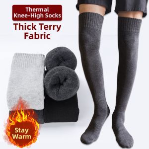 Mens Long Tube Socks over Knee Thickened Fleece Warm Knee Protector High Waist Leggings Oxygen Extraction Winter Thermal Tights