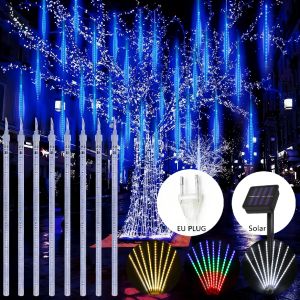 8 Tubes Solar/EU LED Meteor Shower Rain Lights Waterproof Falling Raindrop Fairy String Light Holiday Party Patio Decor 30/50CM