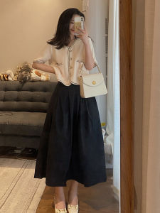 Spring Summer 2025 High Waist A-Line Mini Skirt Womens Fashionable Simple Match Long Skirt Heightening Hip Concealing